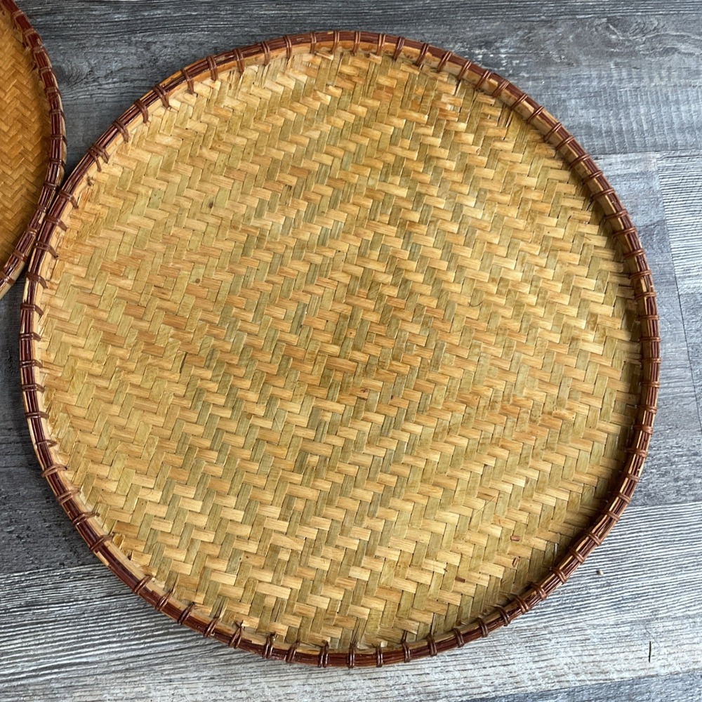 Rattan 5 Piece nesting Asian Food Rice Tray plates Traditional Wicker Serving - Picture 5 of 16